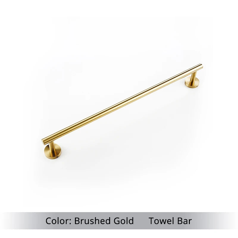 Brushed Gold Bathroom Accessories Set - Wall Mount Hand Towel Bar Rack Toilet Paper Holder Robe Hook Hardware Kit