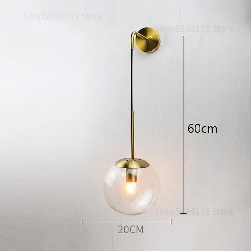 Nordic Modern Glass Ball Wall Lamps Retro Simple Bedside Living Room Decoration Lights Corridor Staircase LED Lighting Fixtures
