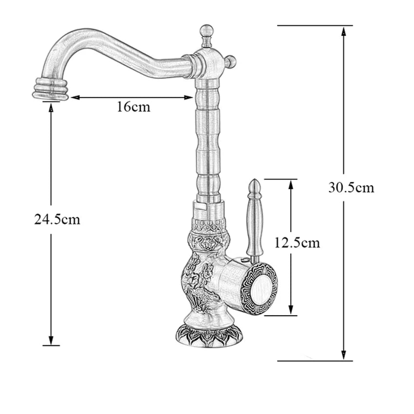 Kitchen Sink Faucets Retro Brass Antique Bronze Single Handle Kitchen Basin Faucets Deck Mounted Hot&Cold Water Mix Tap