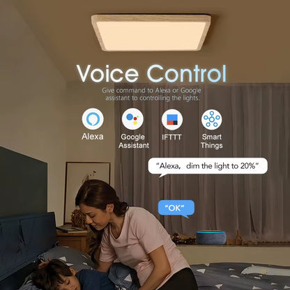 Tuya Smart LED Ceiling Lamp Wood Grain App Voice Control Alexa/Google Remote Control Square Ceiling Lights Living Room