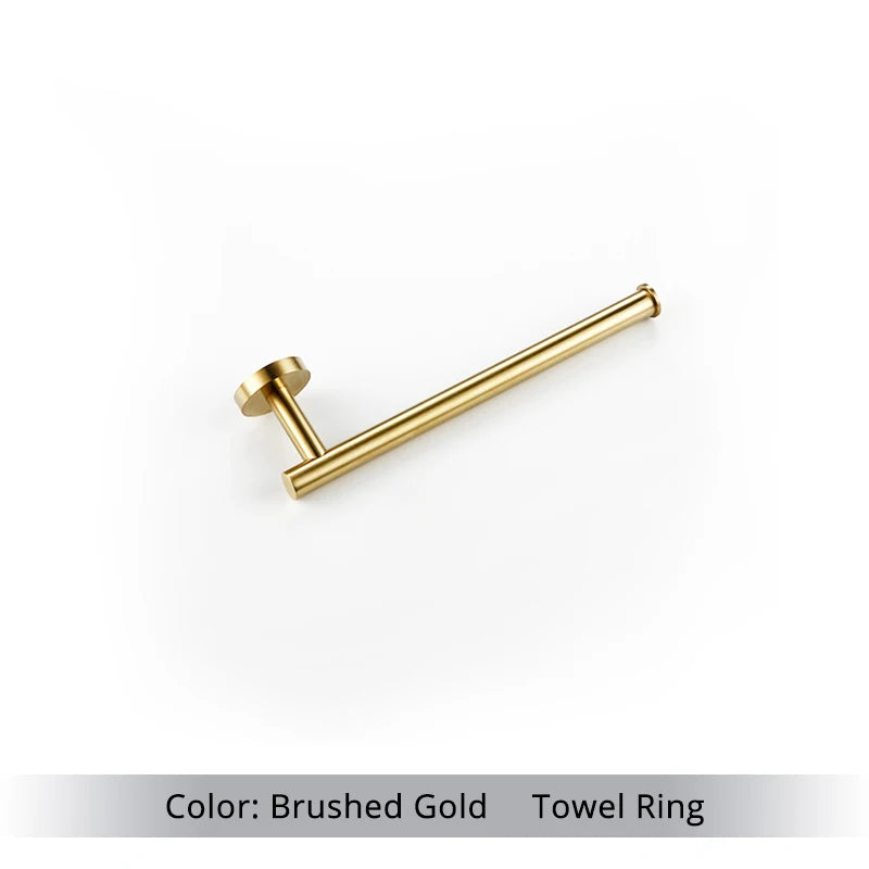 Brushed Gold Bathroom Accessories Set - Wall Mount Hand Towel Bar Rack Toilet Paper Holder Robe Hook Hardware Kit