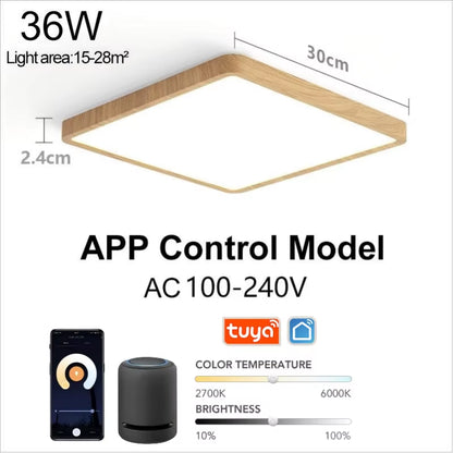 Tuya Smart LED Ceiling Lamp Wood Grain App Voice Control Alexa/Google Remote Control Square Ceiling Lights Living Room