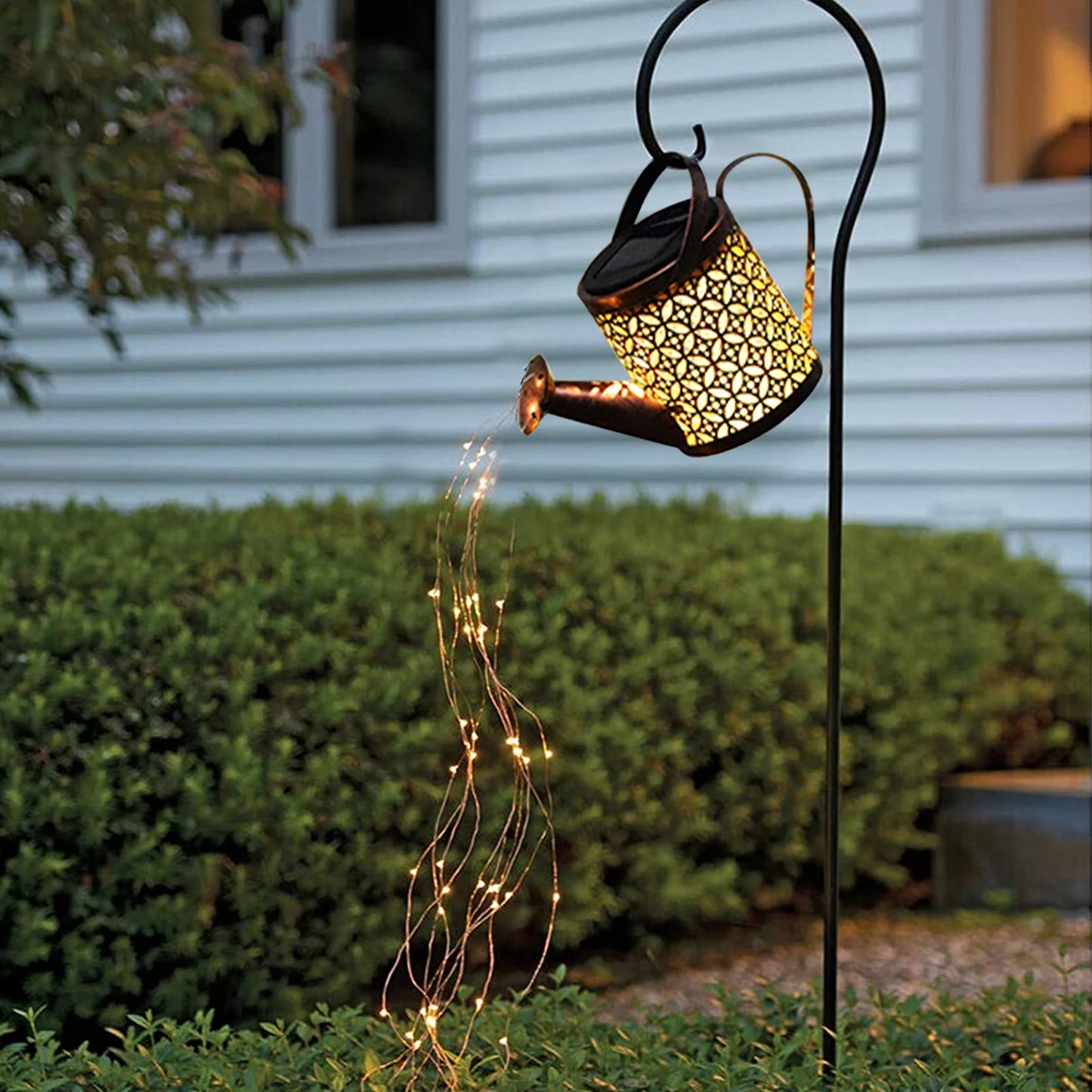 Regador solar com luzes LED em cascata para decoração de jardim