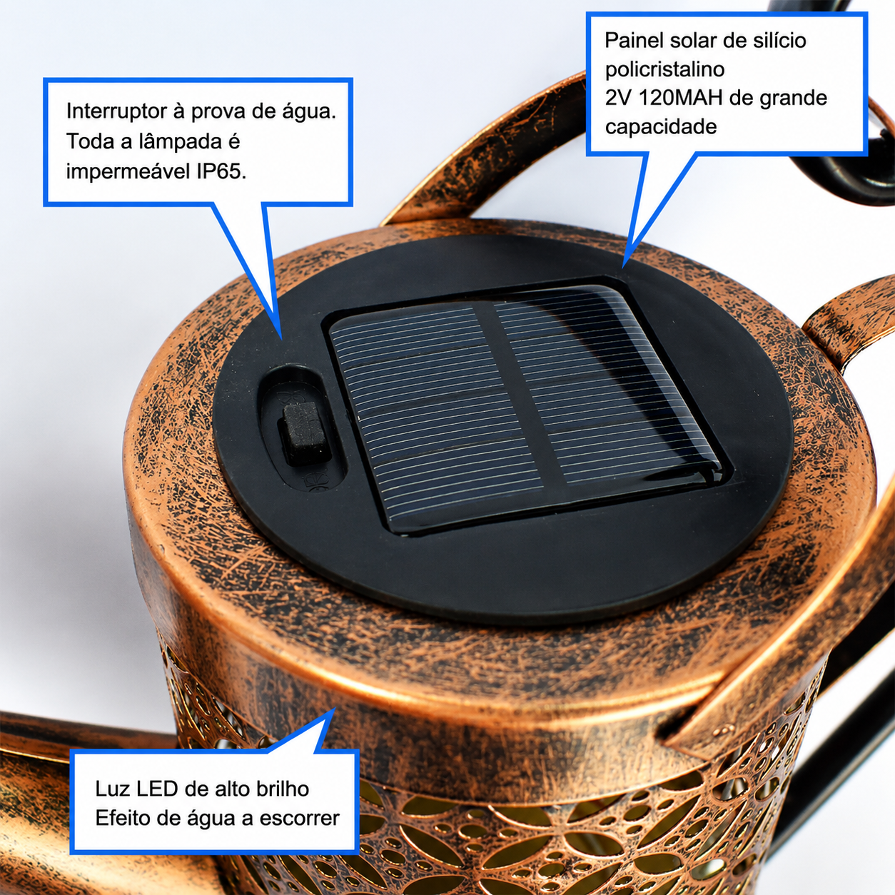 Painel solar e interruptor do regador com luzes LED para exterior com proteção IP65
